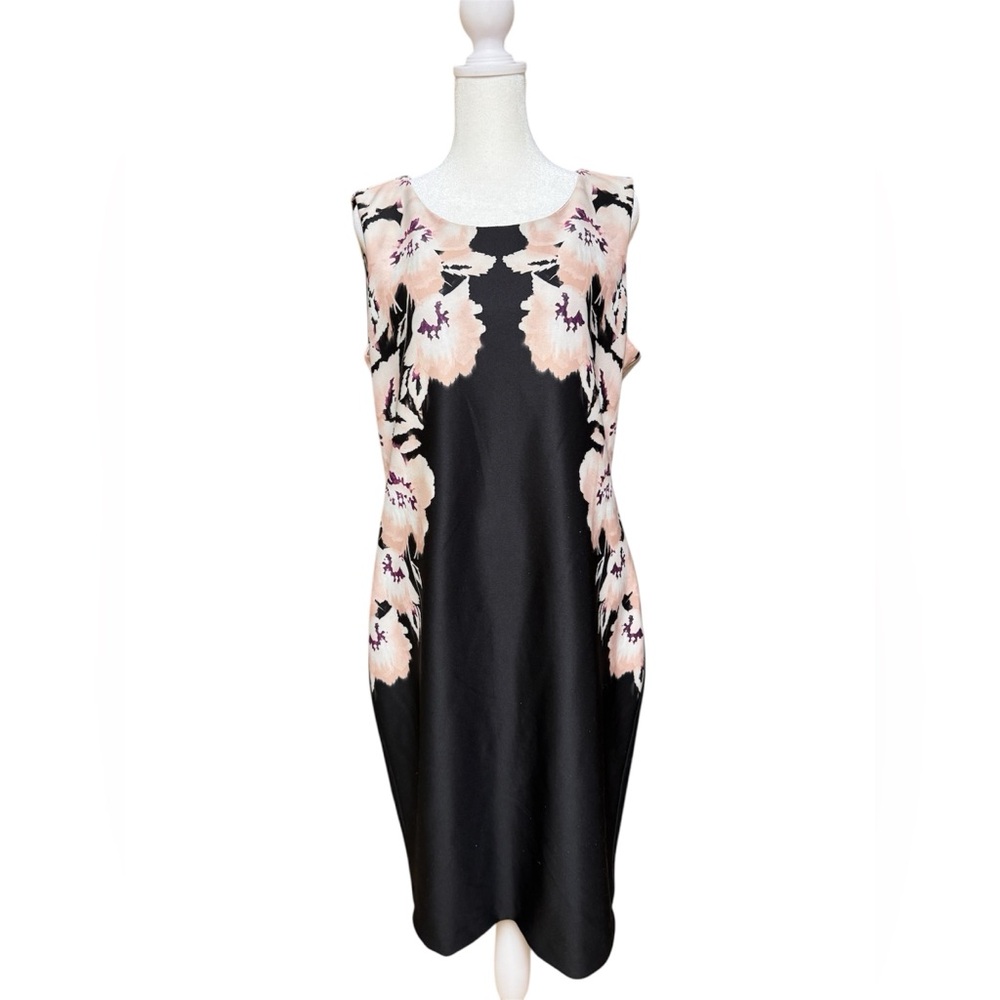 Calvin Klein Black Midi Dress with Blush Floral Accents